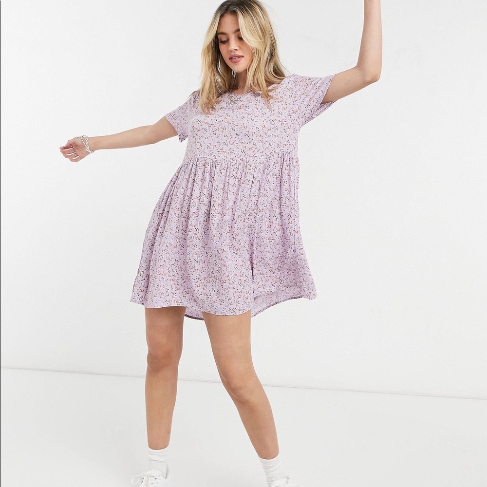 Light Purple Floral Cotton On Babydoll Dress